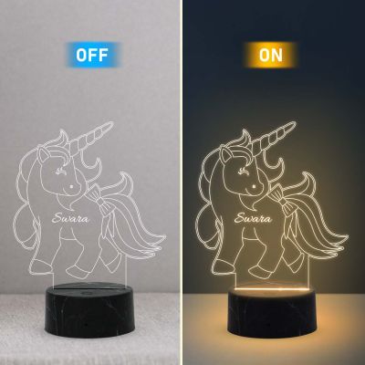 3D Illusion Unicorn Horse Night Lamp with Warm White Light Customized with Name Gifts for Kids ,Bedroom Decoration Lamp